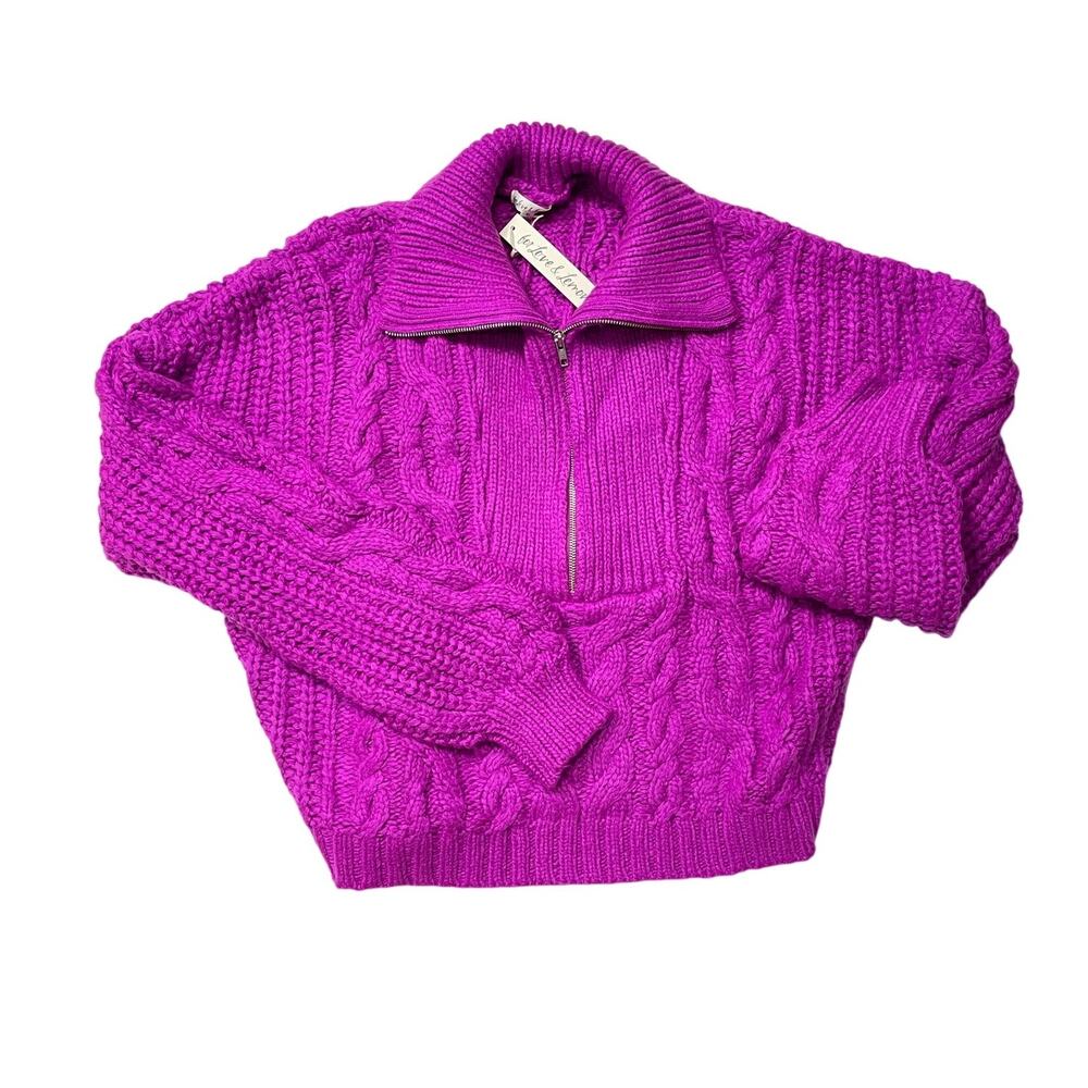 NWT - For Love & Lemons Bright Pink Andie Cable Knit Sweater